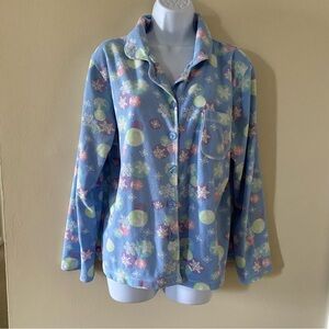 Vintage adonna Size XL Pajama Top Ornaments Snowflake Button Up Long Sleeve Blue